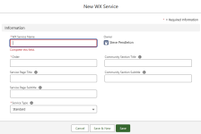 Screenshot: create a new service